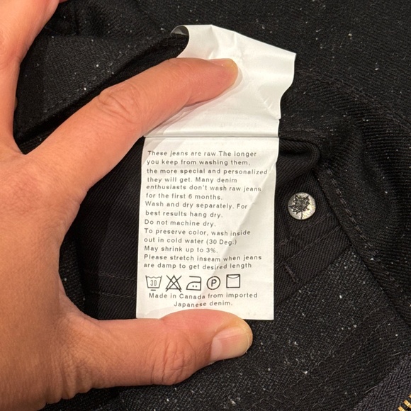 Naked and Famous raw denim in black w marled white dots, size 34 - Picture 6 of 9